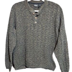 Vintage Y2K Haggar Chunky Knit Henley Sweater Cotton Waffle Sage Green Sz Large